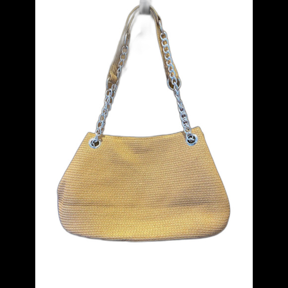 Handbags - Woven Straw Shoulder Bag w/ Chain Straps Casual Lightweight Travel Vacation Bag